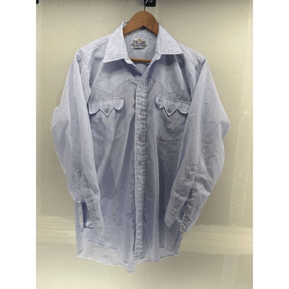 Prior Imperial Westerns Shirt Men Medium 15.5 Purple Text Pearl Snap Flap Pocket - Picture 1 of 5